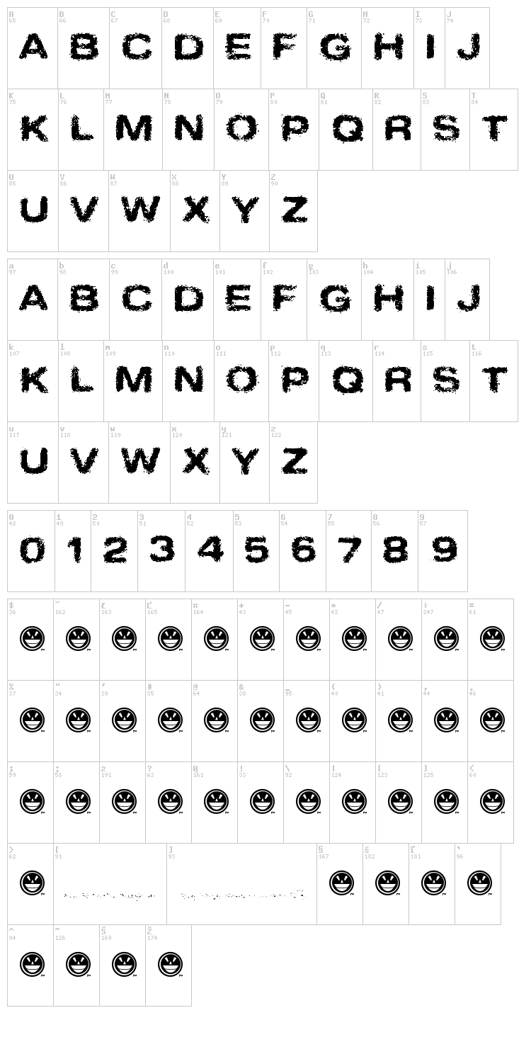 Sinder font map